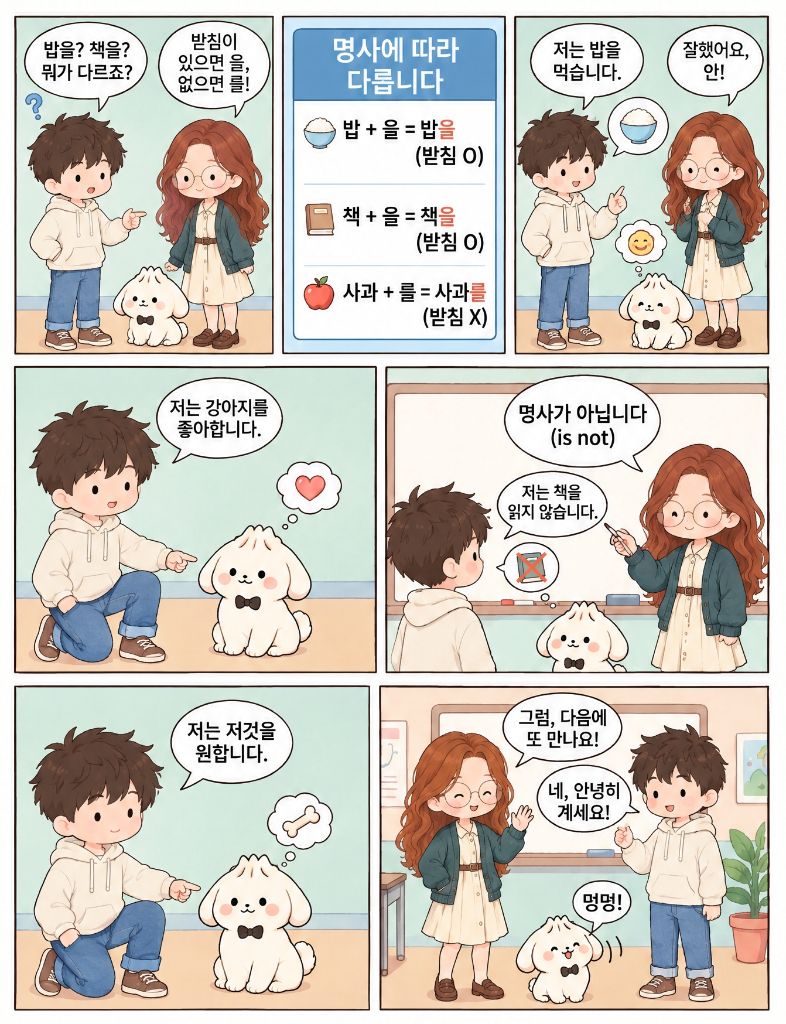 목적격 조사 을/를 받침 규칙 학습 페이지